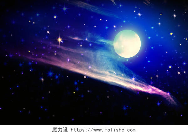 蓝色星空和明亮的月亮月亮中秋节